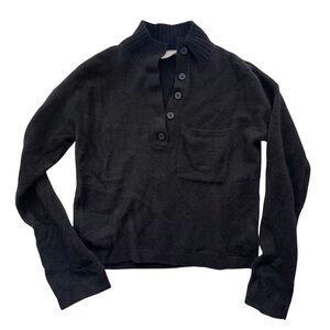 Everlane Black Cashmere/Wool Blend Cropped Polo Sweater